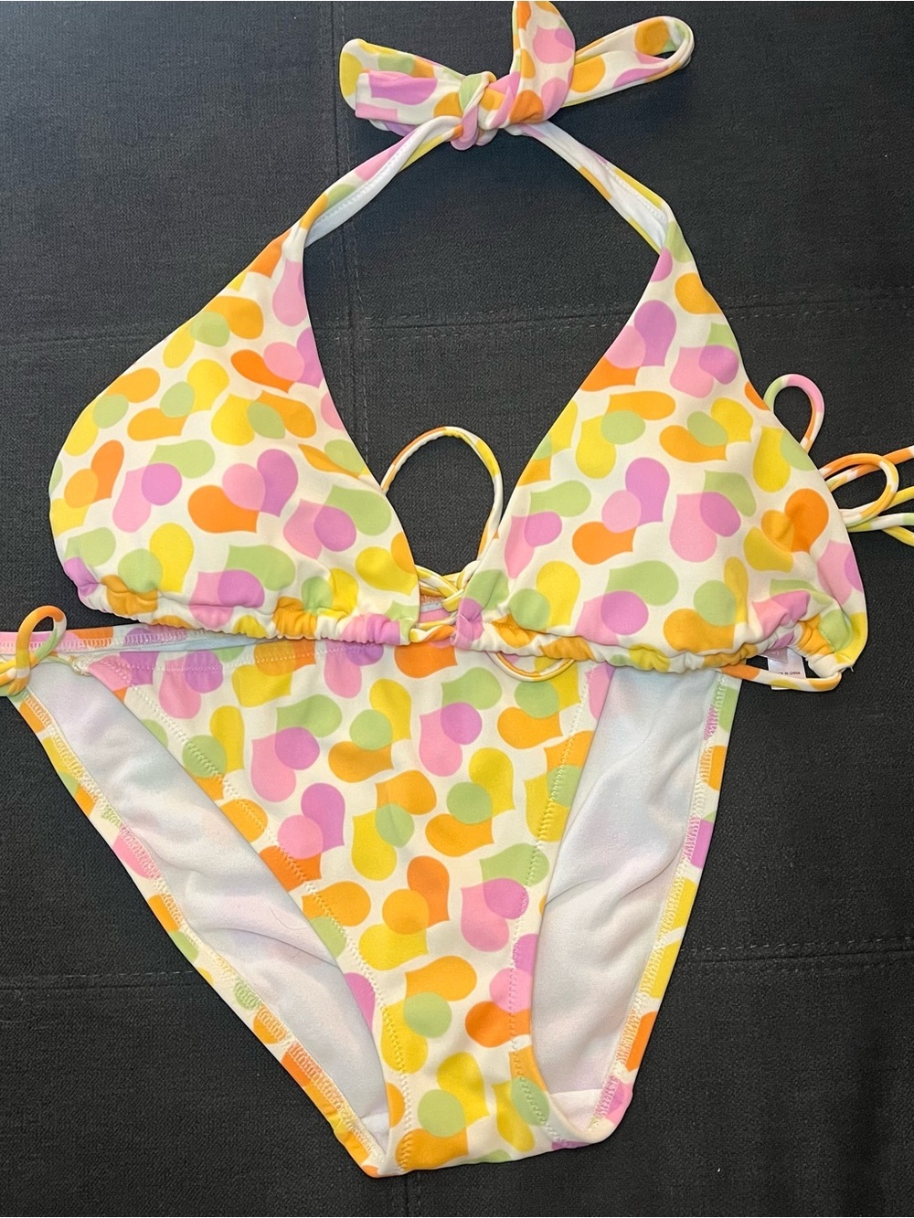 Y2K Victorias Secret Multicolor Heart Print Bikini Size Medium Bottom Large Top